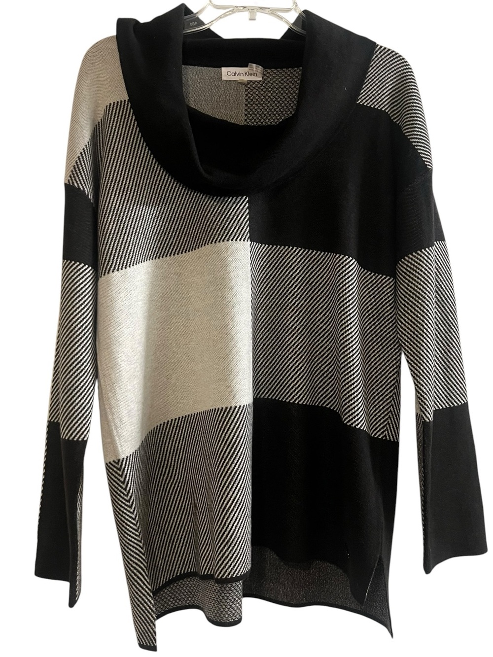 Calvin Klein Cowl Neck Colorblock Sweater Black White Medium